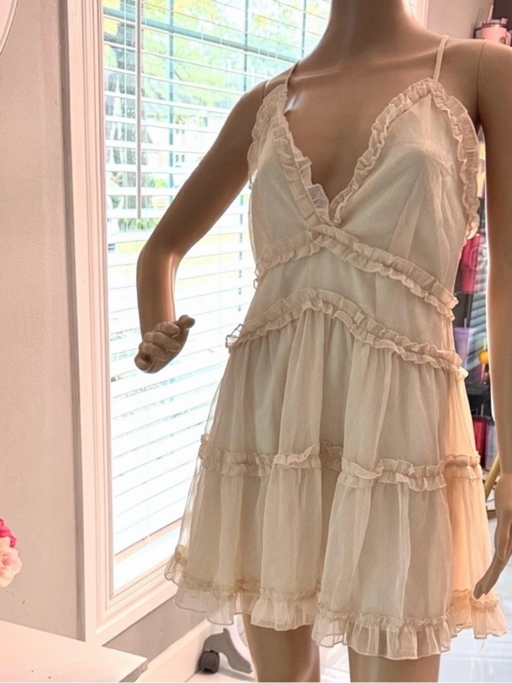 Windsor Cream Ruffle Tiered Mini Dress